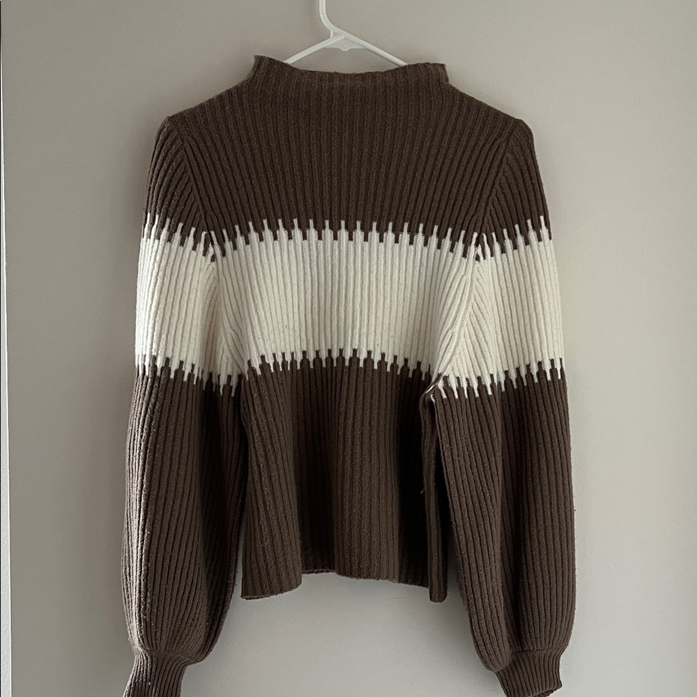 French Connection Brown and Cream Turtleneck Sweater
